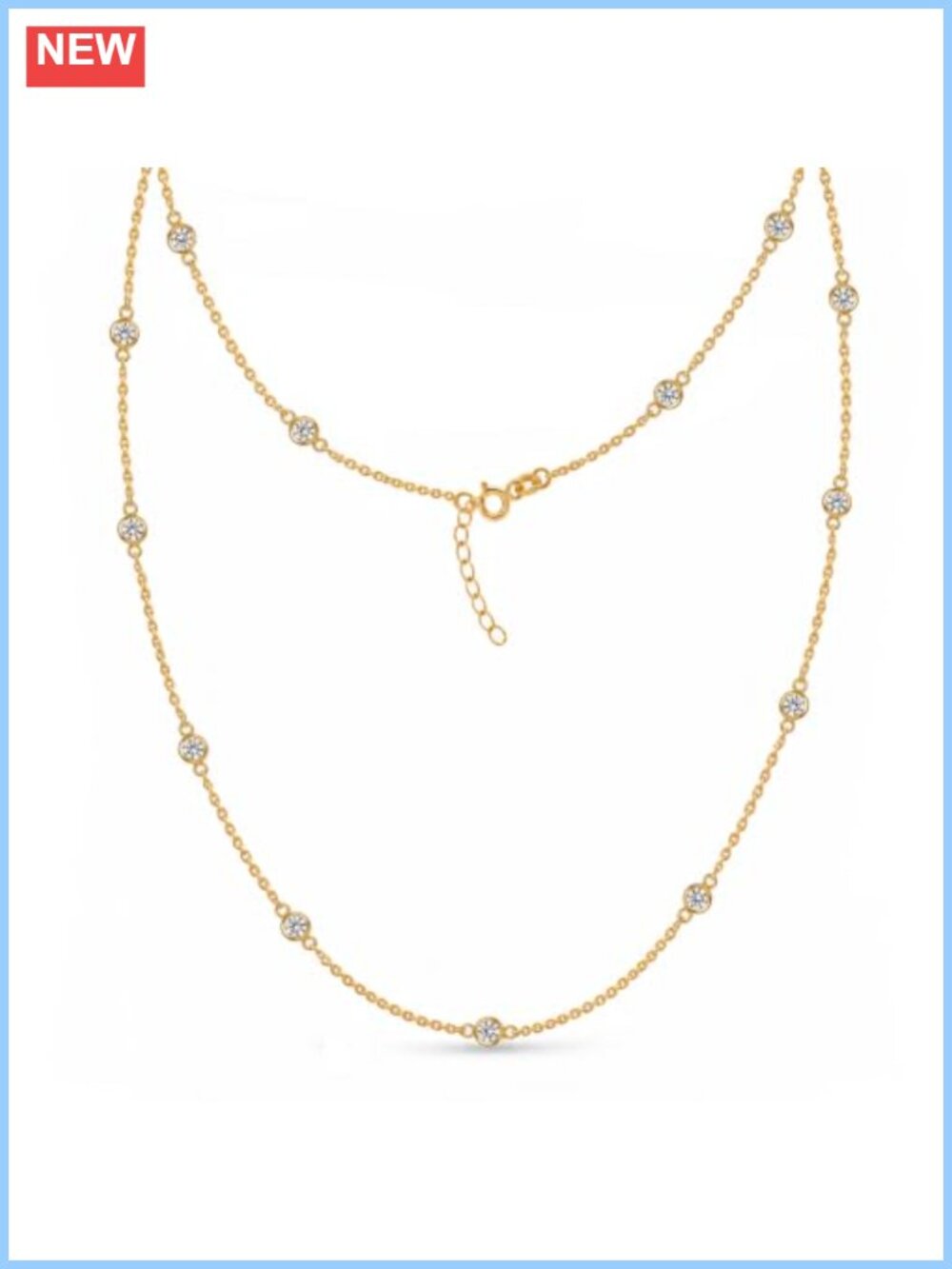 Sterling Silver CZ Station Necklace Cable Chain Spring Ring Gift